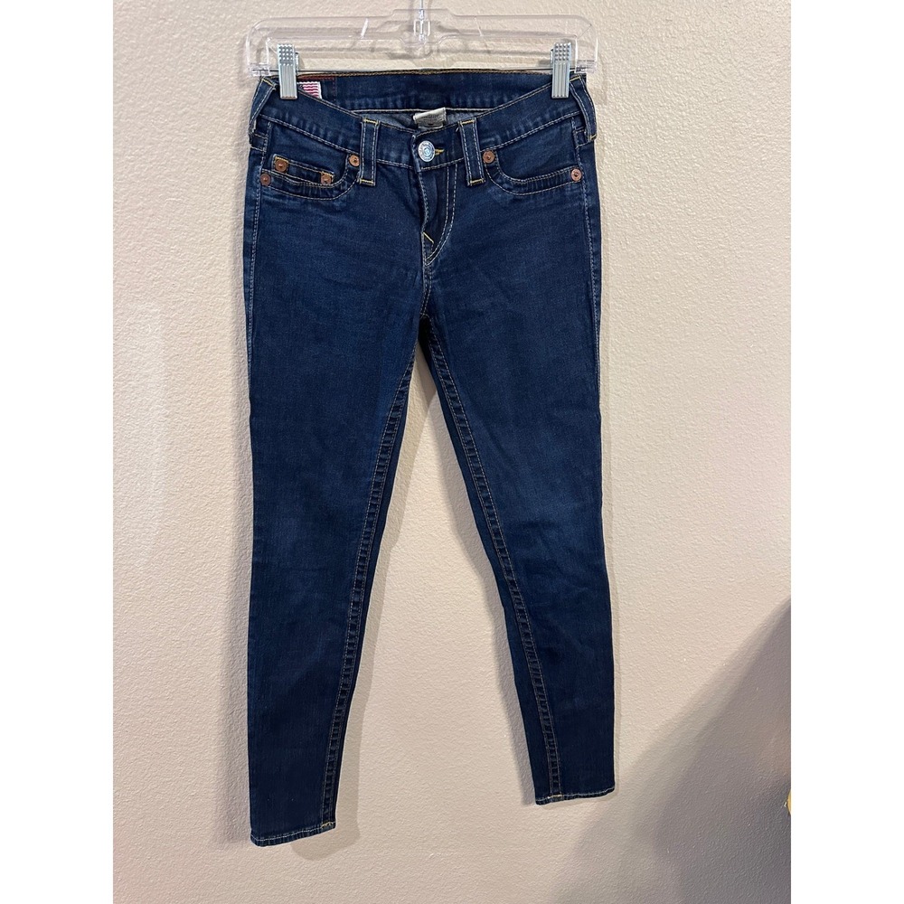 True Religion Women's Dark Wash Denim Skinny Jeans Size 28 USA Made